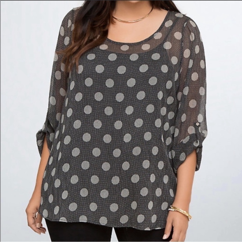 Torrid Polka Dot Size 3 Tulip Back Blouse